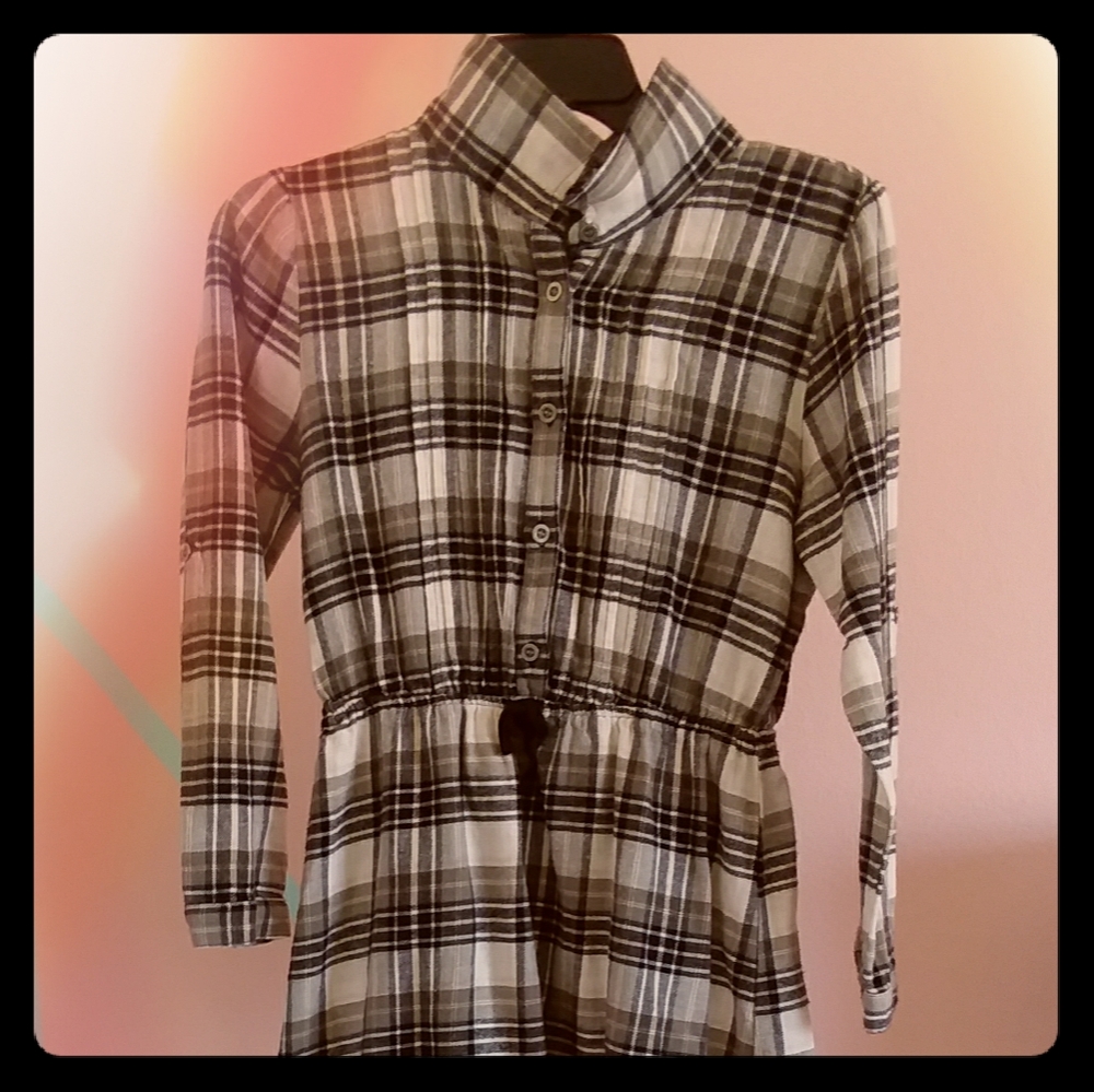 A black and white flannel dress